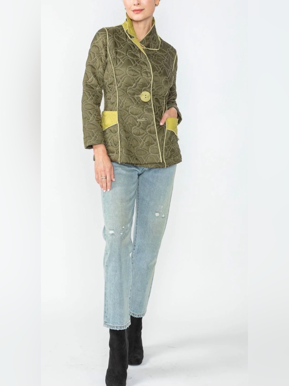 IC Collection Reversible Quilted Jacket Olive/Lime Wearable Art NWT Women’s M